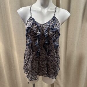 Rebecca Taylor Floral Ruffle‎ Tank Top Sleeveless Casual Blouse